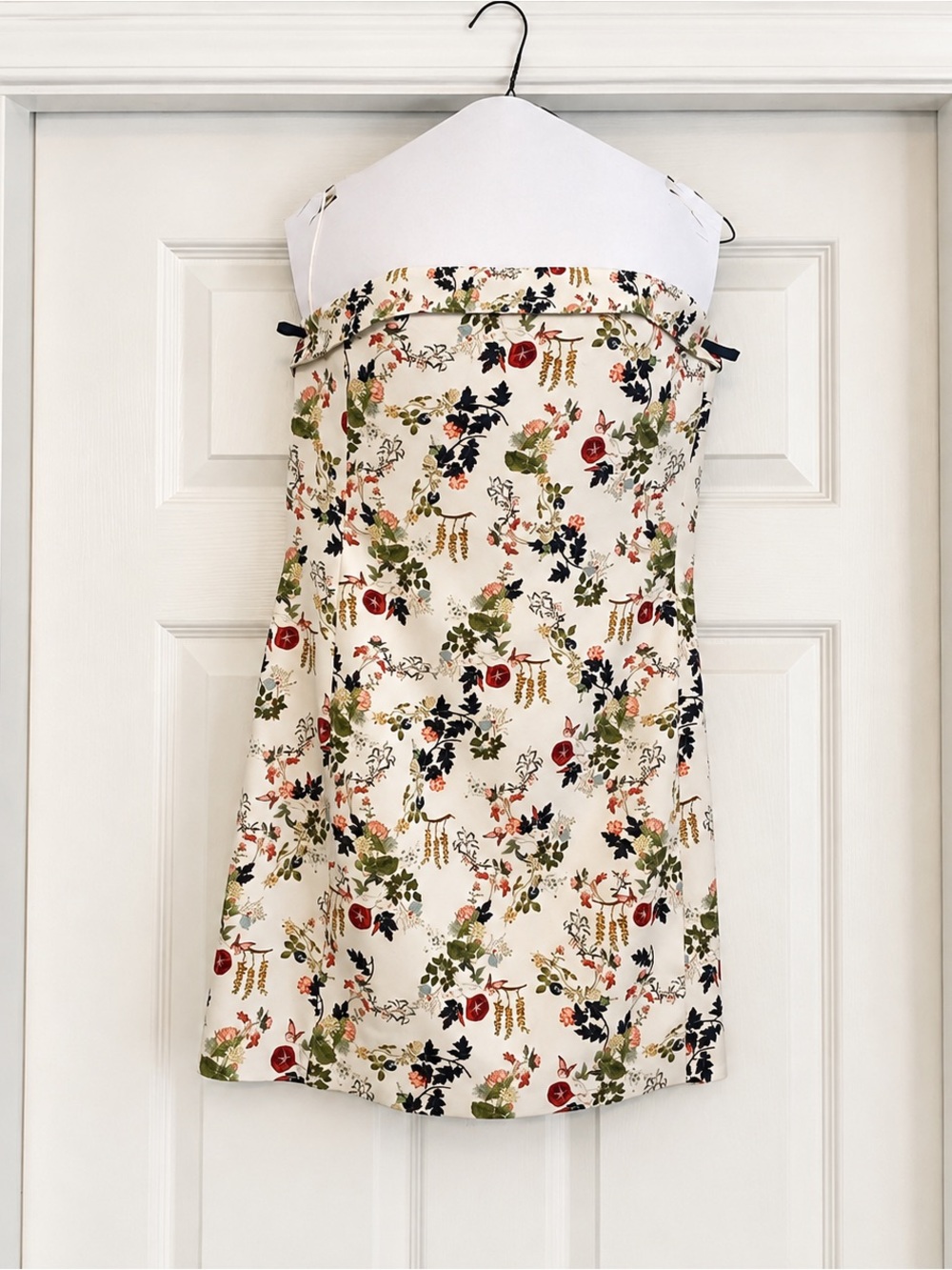 Alice + Olivia Cream Strapless Floral Mini Dress with Green & Black Accents